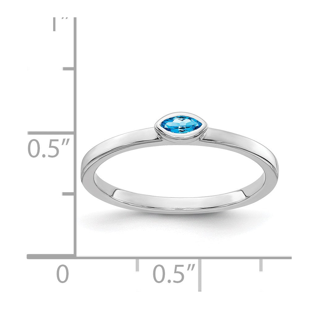 Solid 14k White Gold Bezel-set Marquise Simulated Blue Topaz Ring