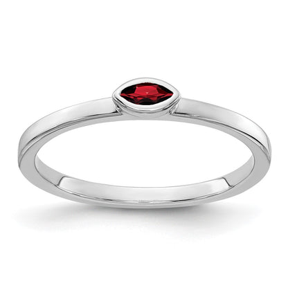 14k White Gold Bezel-set Marquise Garnet Ring
