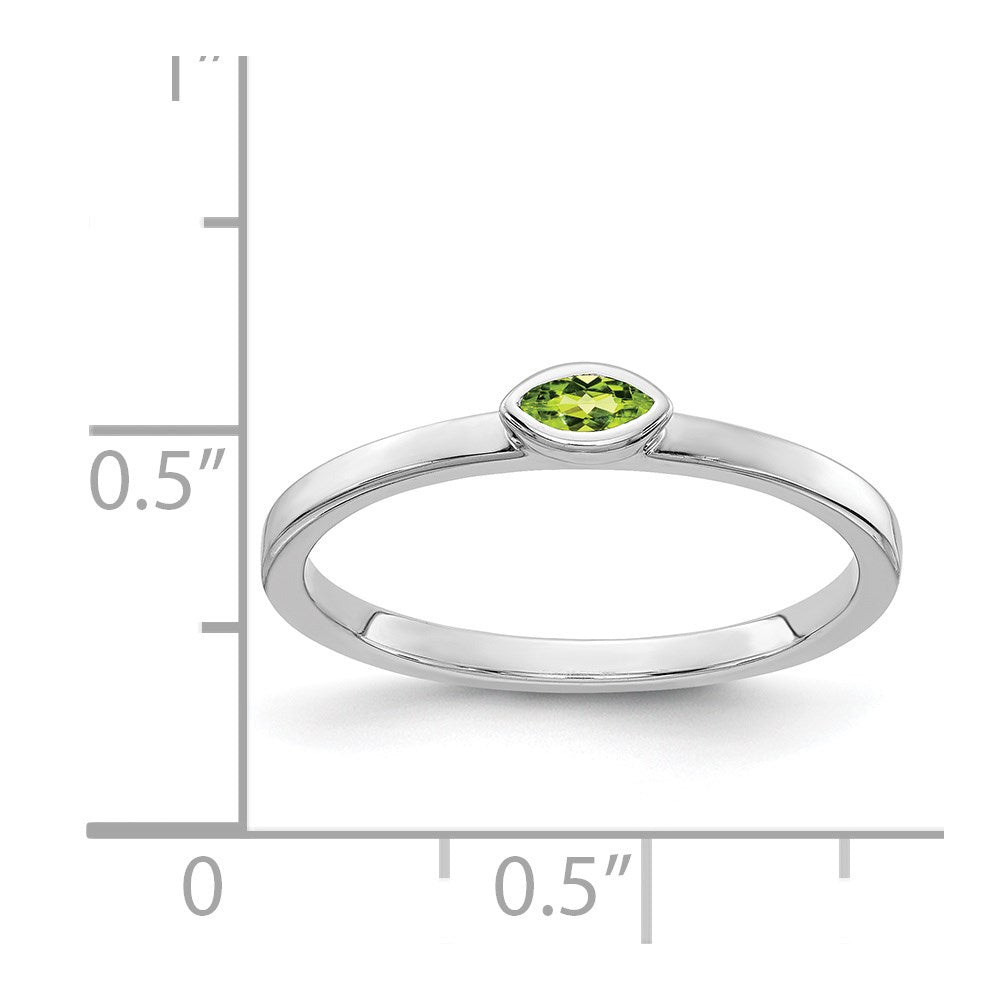 Solid 14k White Gold Bezel-set Marquise Simulated Peridot Ring