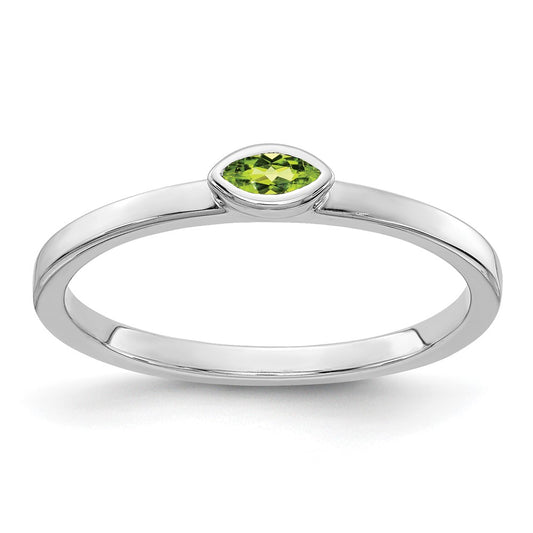 Solid 14k White Gold Bezel-set Marquise Simulated Peridot Ring