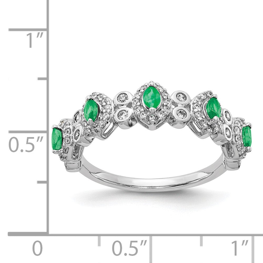 14k White Gold Real Diamond & Emerald Ring