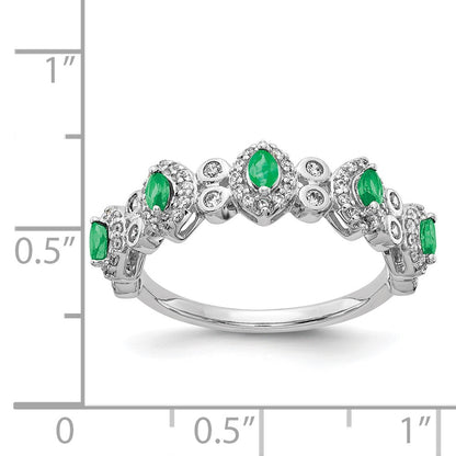 14k White Gold Real Diamond & Emerald Ring