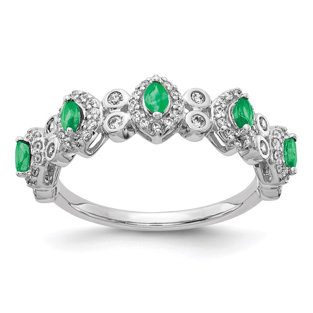 14k White Gold Real Diamond & Emerald Ring