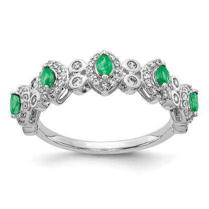 14k White Gold Real Diamond & Emerald Ring