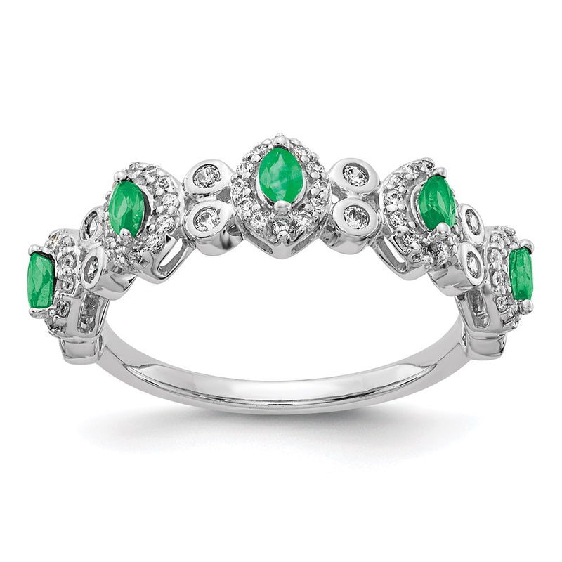 14k White Gold Real Diamond & Emerald Ring