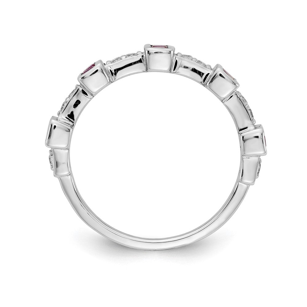 14k White Gold Fancy Real Diamond and Ruby Ring