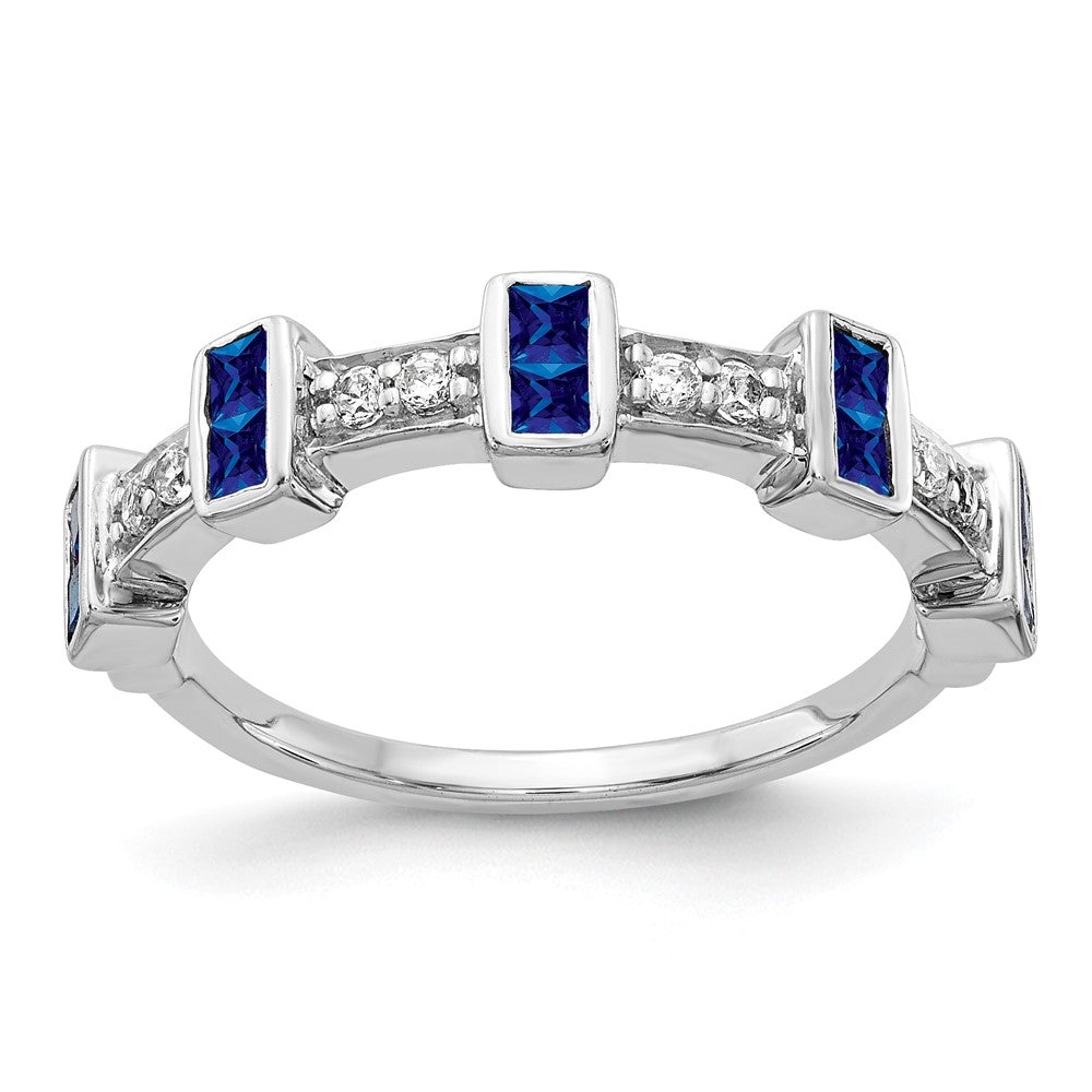 Solid 14k White Gold Fancy Simulated CZ and Sapphire Ring