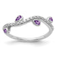 14k White Gold Real Diamond and Pear Amethyst Curved Ring