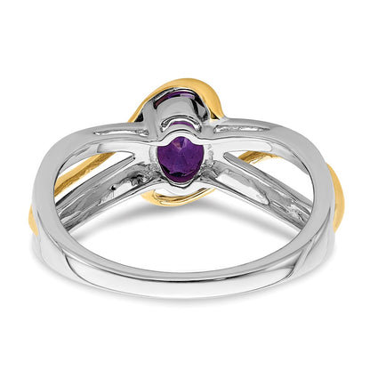 Solid 14k Two-tone Simulated CZ and Oval Amethyst Twist Ring