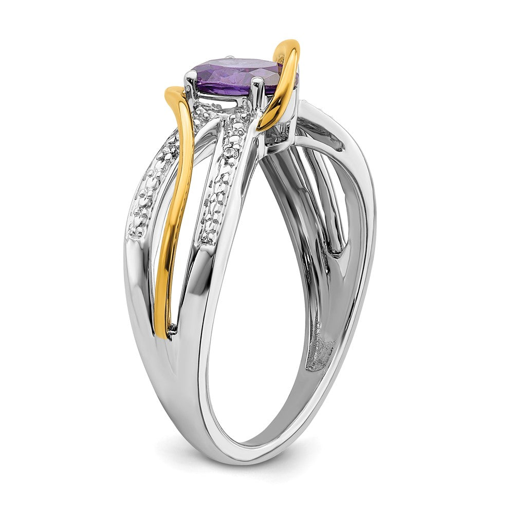Solid 14k Two-tone Simulated CZ and Oval Amethyst Twist Ring
