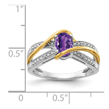Solid 14k Two-tone Simulated CZ and Oval Amethyst Twist Ring