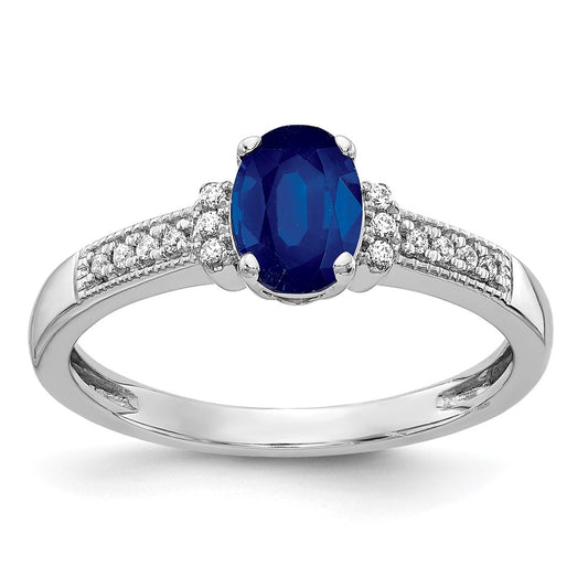 Solid 14k White Gold Simulated CZ and Oval Sapphire Ring