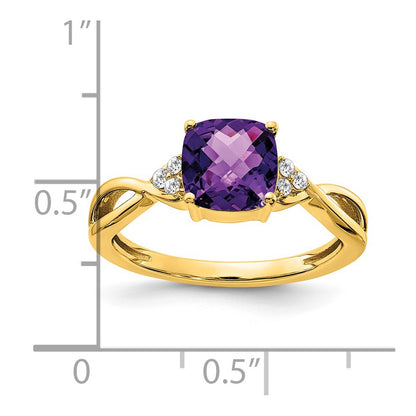 Solid 14k Yellow Gold ChecKerboard Simulated Amethyst and CZ Ring