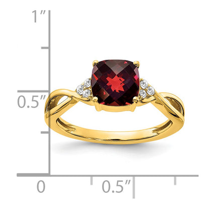 14K Yellow Gold Checkerboard Garnet and Real Diamond Ring