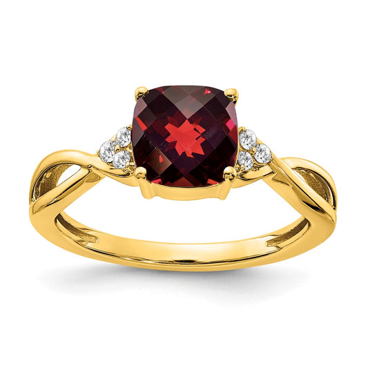 Solid 14k Yellow Gold ChecKerboard Simulated Garnet and CZ Ring