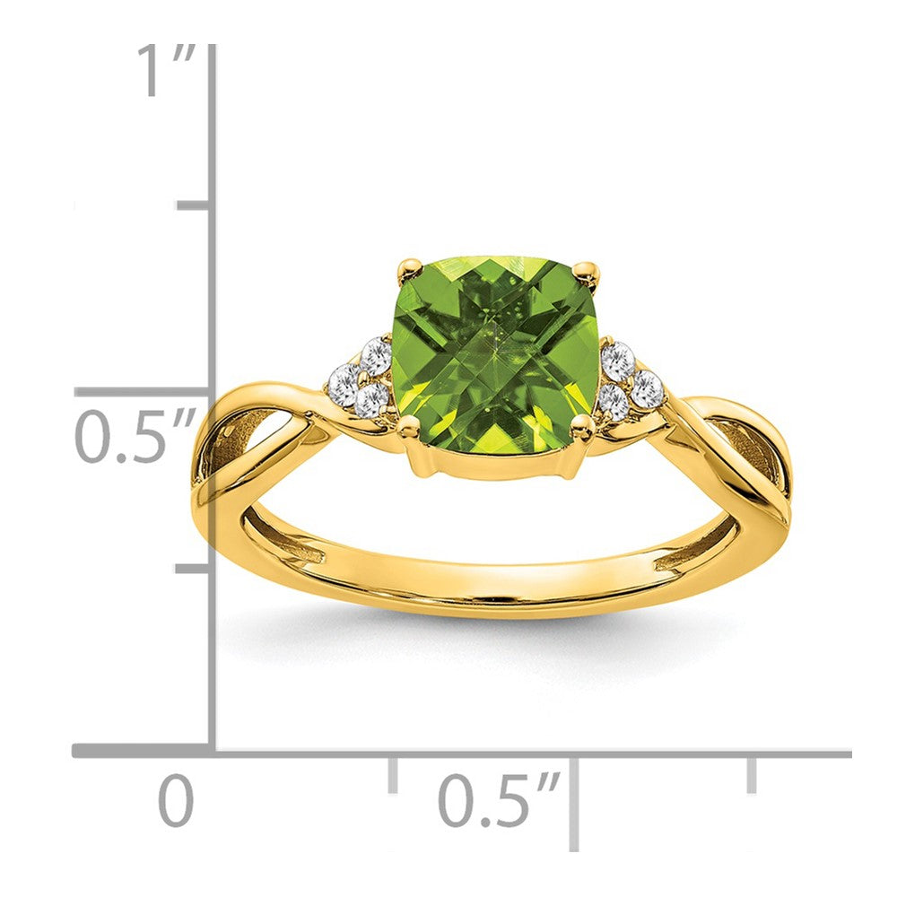 14K Yellow Gold Checkerboard Peridot and Real Diamond Ring