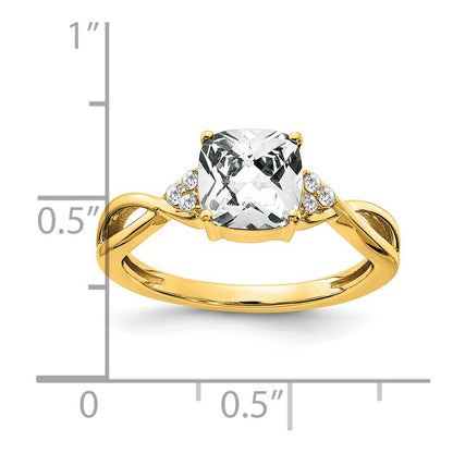 14K Yellow Gold Checkerboard White Topaz and Real Diamond Ring