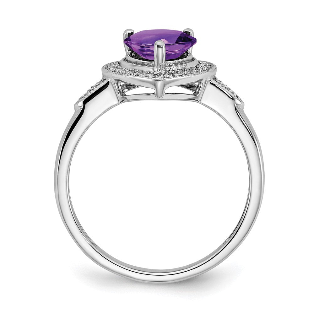 Solid 14k White Gold Heart Simulated Amethyst and CZ Halo Ring