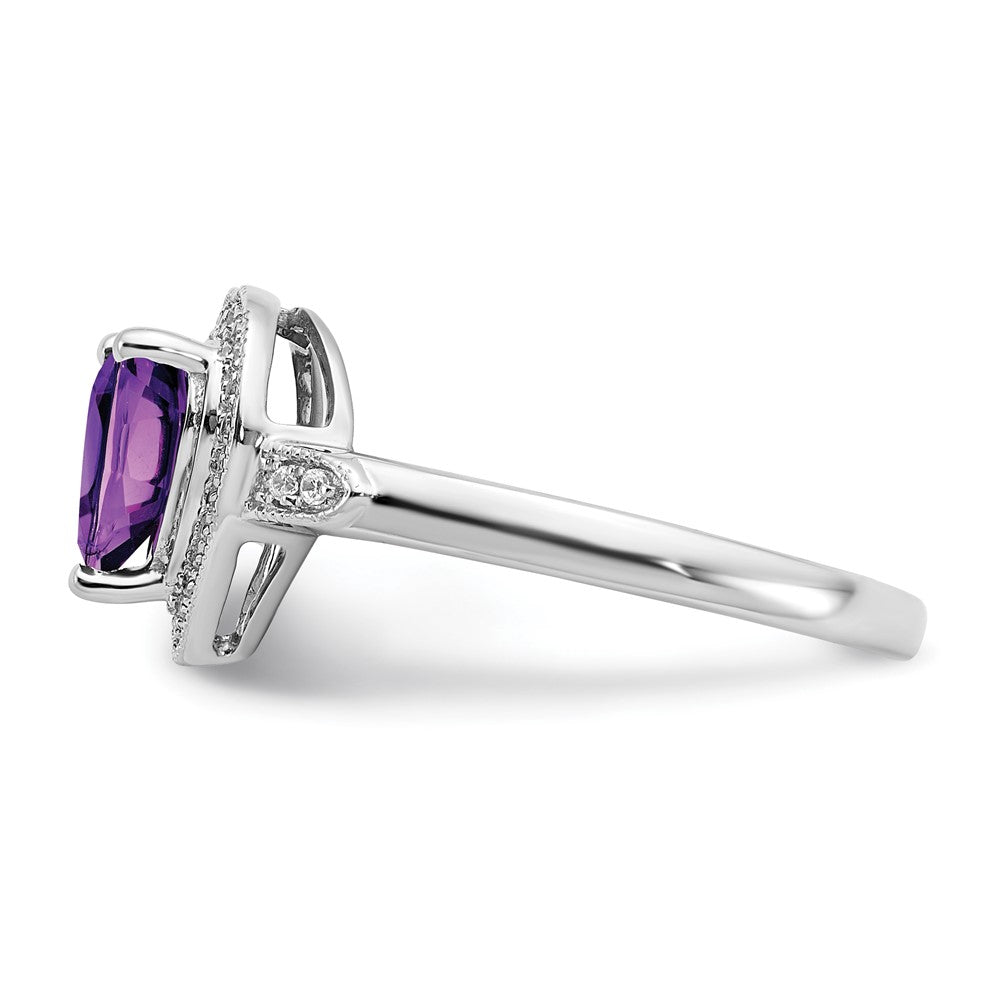 Solid 14k White Gold Heart Simulated Amethyst and CZ Halo Ring