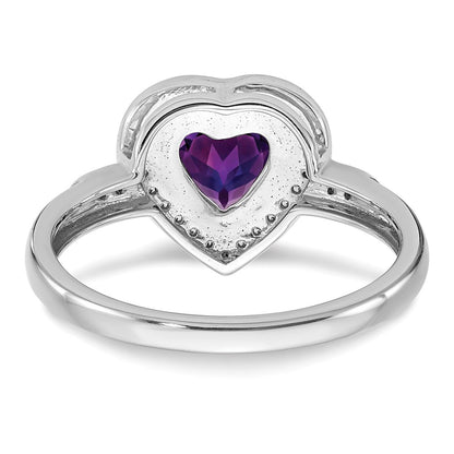 Solid 14k White Gold Heart Simulated Amethyst and CZ Halo Ring
