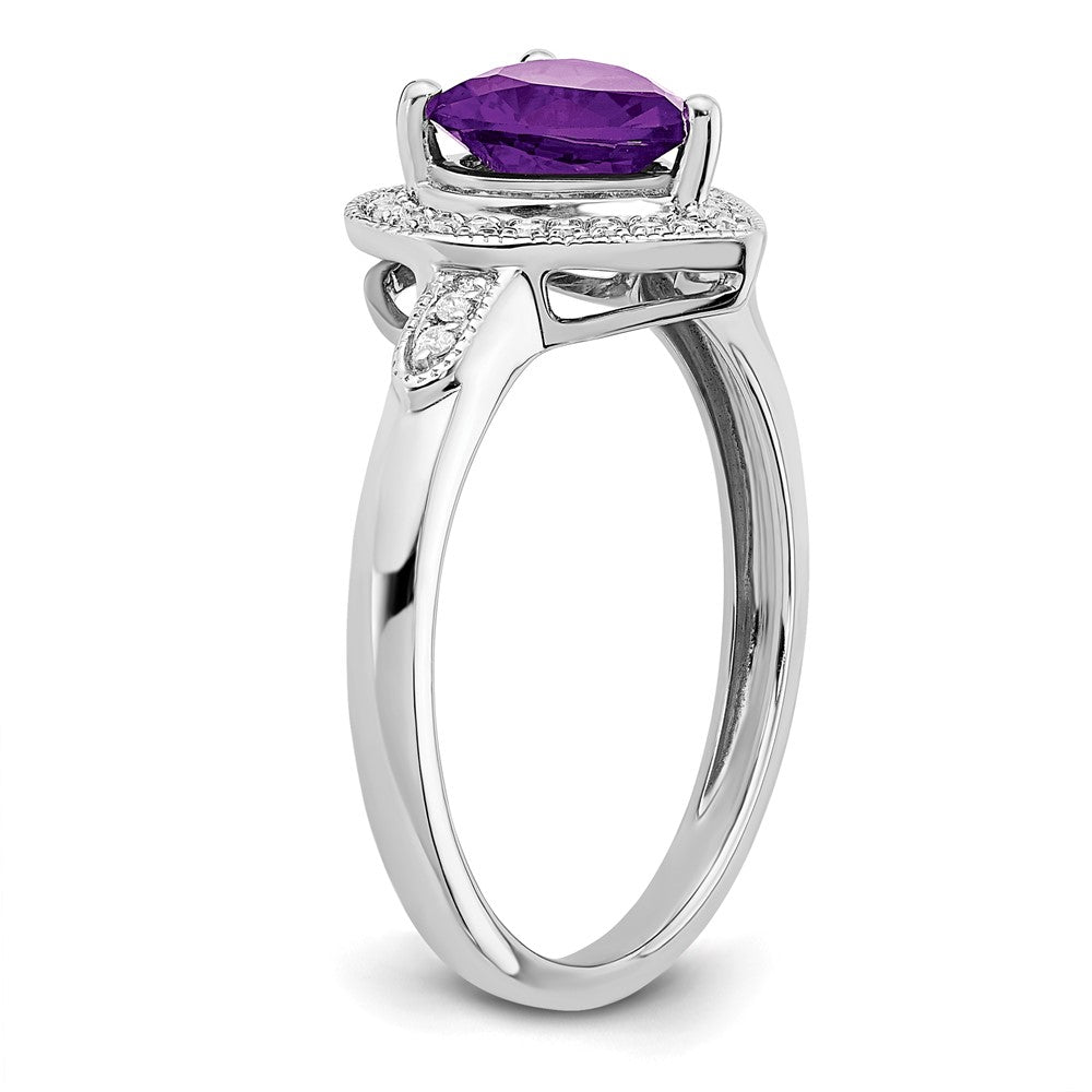 Solid 14k White Gold Heart Simulated Amethyst and CZ Halo Ring