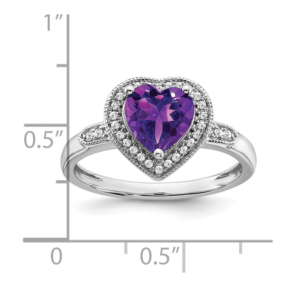 Solid 14k White Gold Heart Simulated Amethyst and CZ Halo Ring