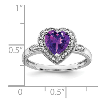 Solid 14k White Gold Heart Simulated Amethyst and CZ Halo Ring