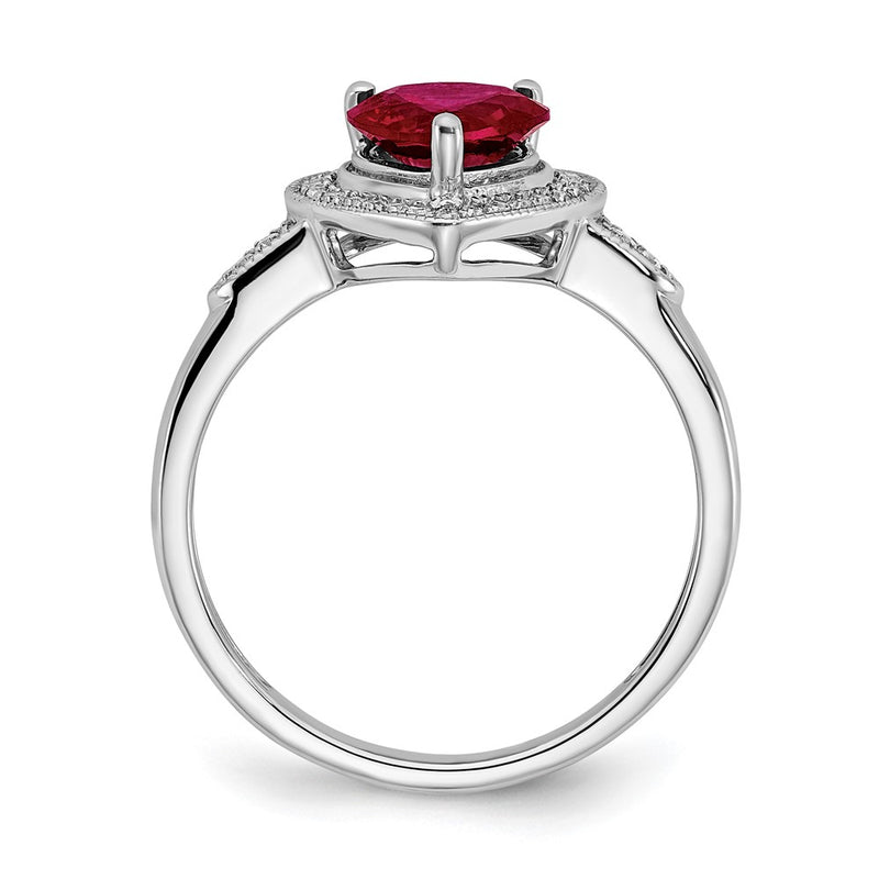 14k White Gold Heart Created Ruby and Real Diamond Halo Ring