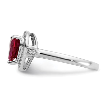 14k White Gold Heart Created Ruby and Real Diamond Halo Ring