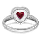 14k White Gold Heart Created Ruby and Real Diamond Halo Ring