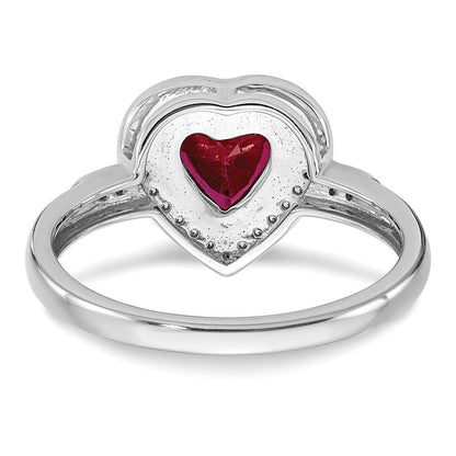14k White Gold Heart Created Ruby and Real Diamond Halo Ring