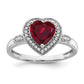14k White Gold Heart Created Ruby and Real Diamond Halo Ring