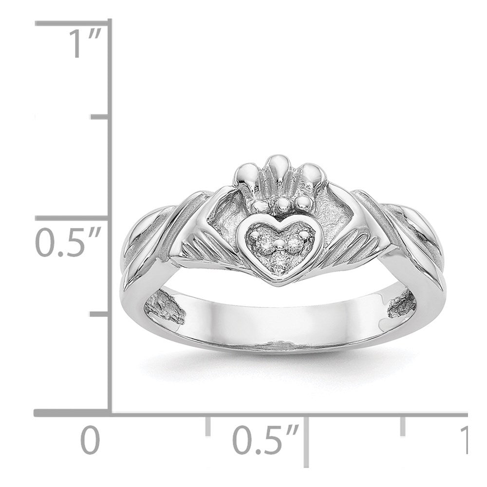 Solid 14k White Gold 1/20ct AA Simulated CZ Claddagh Ring