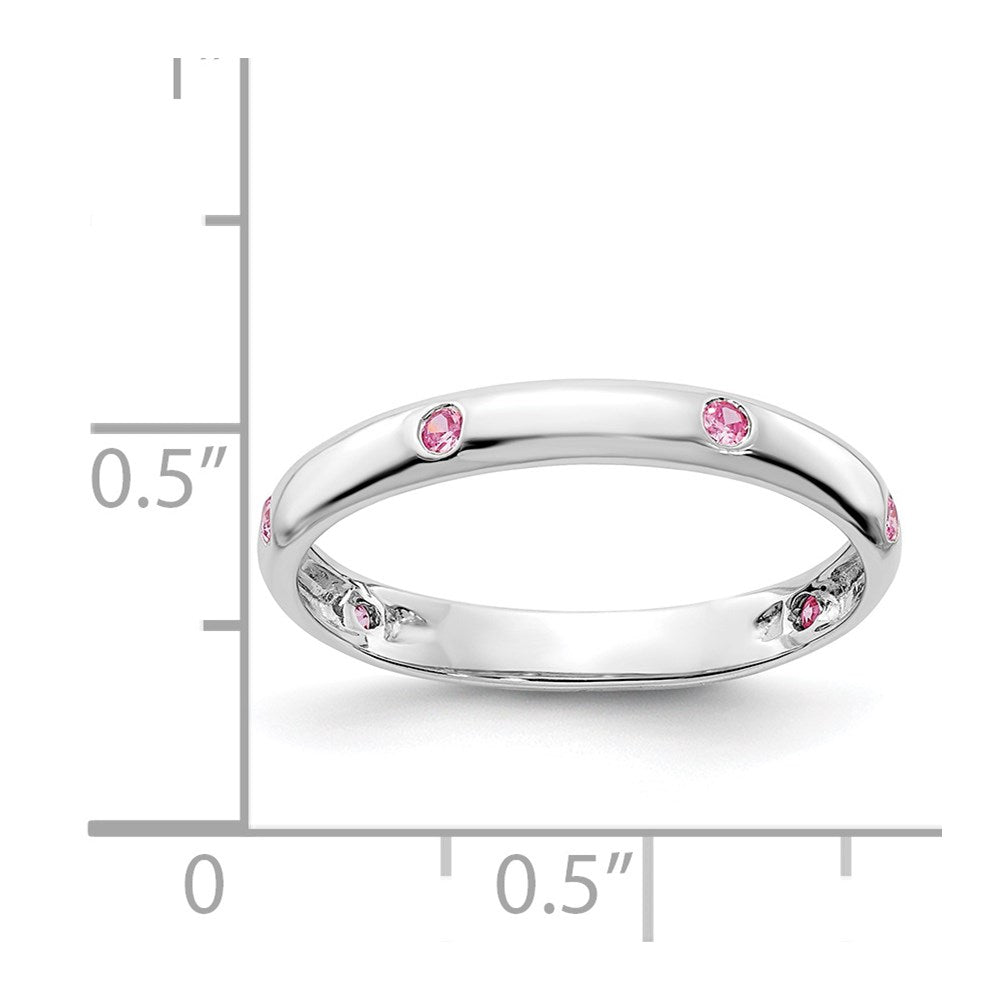 Solid 14k White Gold 6-stone PinK Simulated Sapphire Band