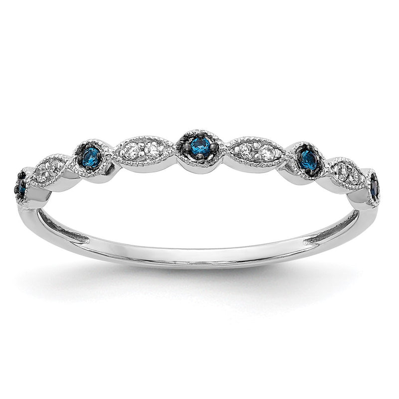 14k White Gold Blue/White Real Diamond Fancy Band