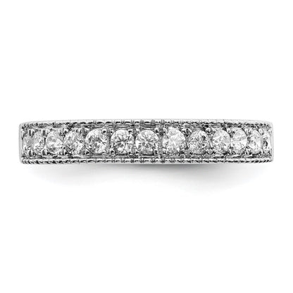 14k White Gold Real Diamond Beaded Edge Band