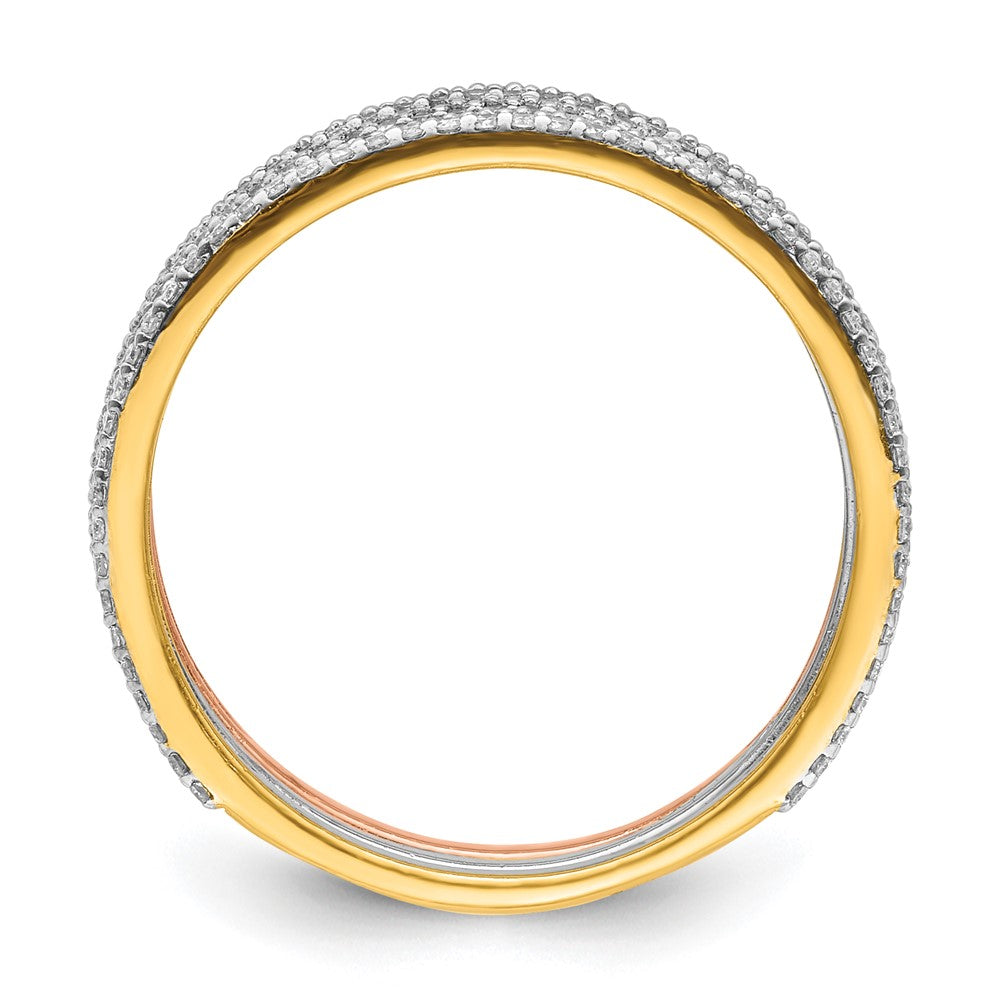 14k Tri-color Gold Real Diamond Trio Stackable Rings