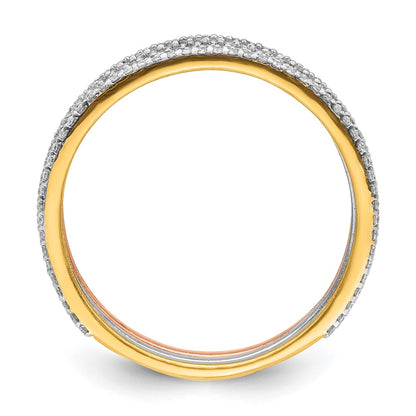 14k Tri-color Gold Real Diamond Trio Stackable Rings