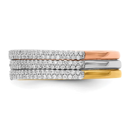 14k Tri-color Gold Real Diamond Trio Stackable Rings