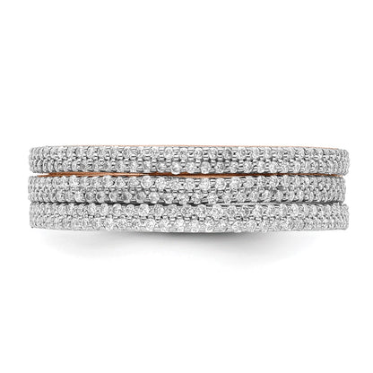 14k Tri-color Gold Real Diamond Trio Stackable Rings