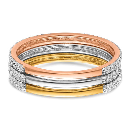 14k Tri-color Gold Real Diamond Trio Stackable Rings