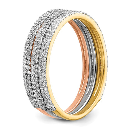 14k Tri-color Gold Real Diamond Trio Stackable Rings