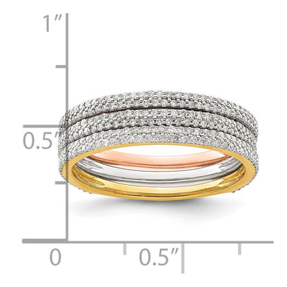 14k Tri-color Gold Real Diamond Trio Stackable Rings