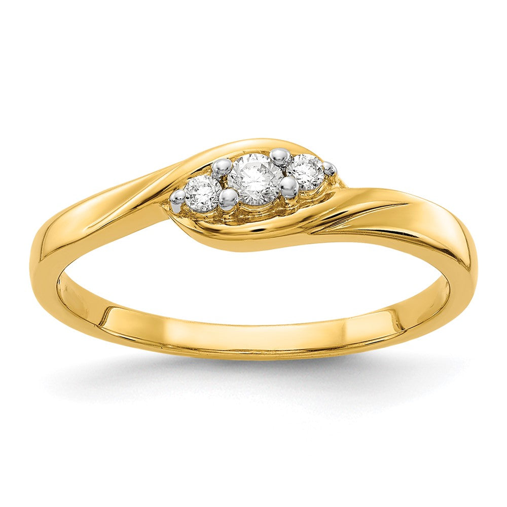 14k Yellow Gold 3-stone Real Diamond Ring