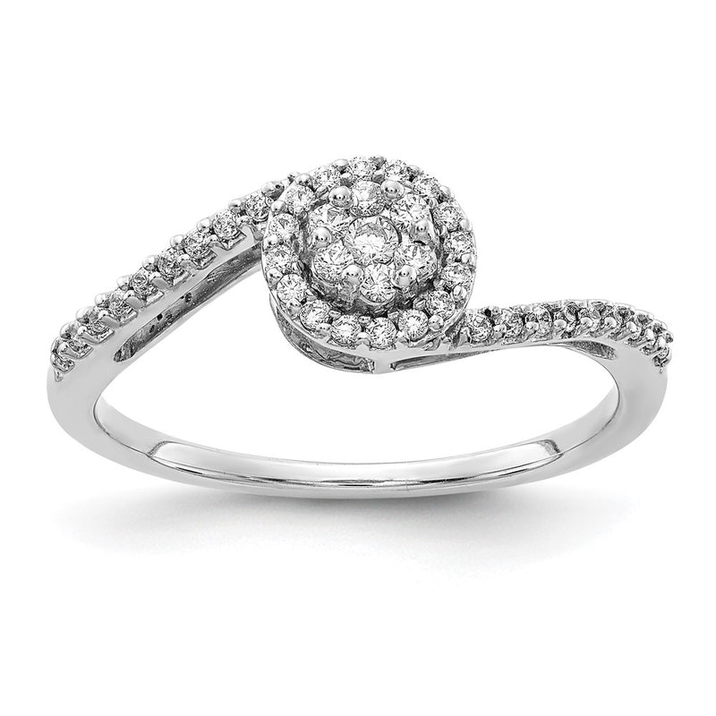 14k White Gold Real Diamond Cluster Bypass Ring
