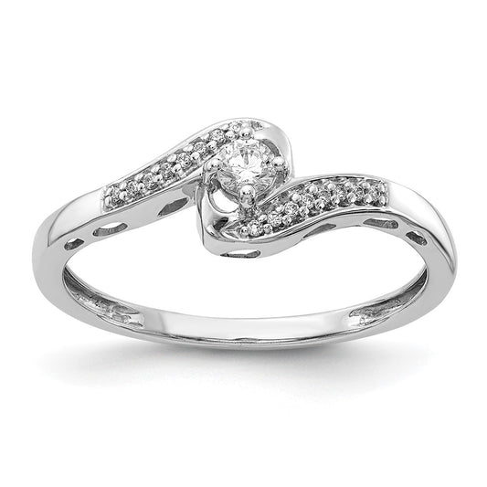 Solid 14k White Gold Simulated CZ Bypass Ring