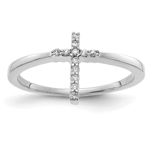 14k White Gold Real Diamond Cross Ring