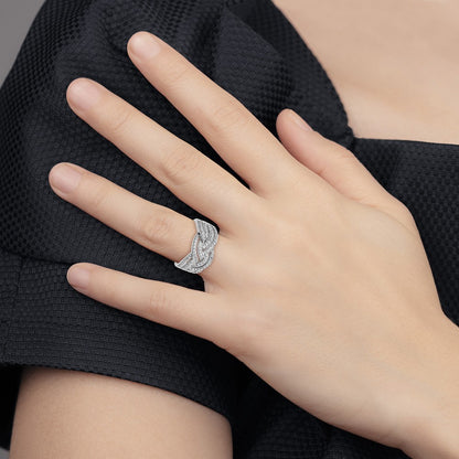 14k White Gold Woven Real Diamond Ring
