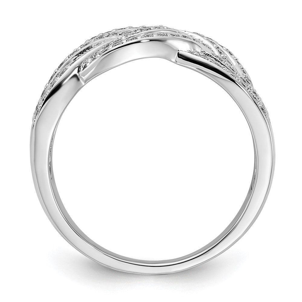 14k White Gold Woven Real Diamond Ring