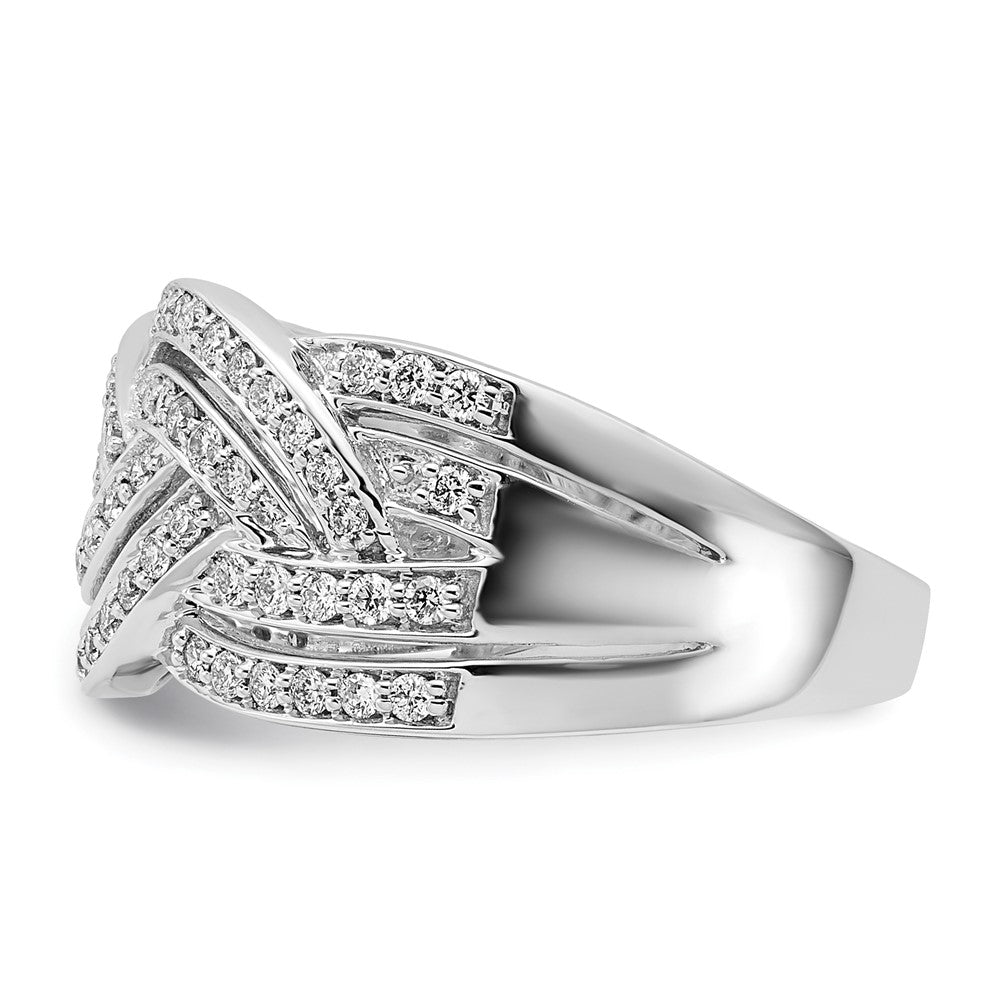 14k White Gold Woven Real Diamond Ring